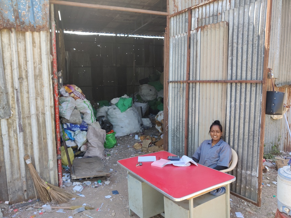 waste picker scrap yard in India where social enterprise Ashaya sources plastic waste